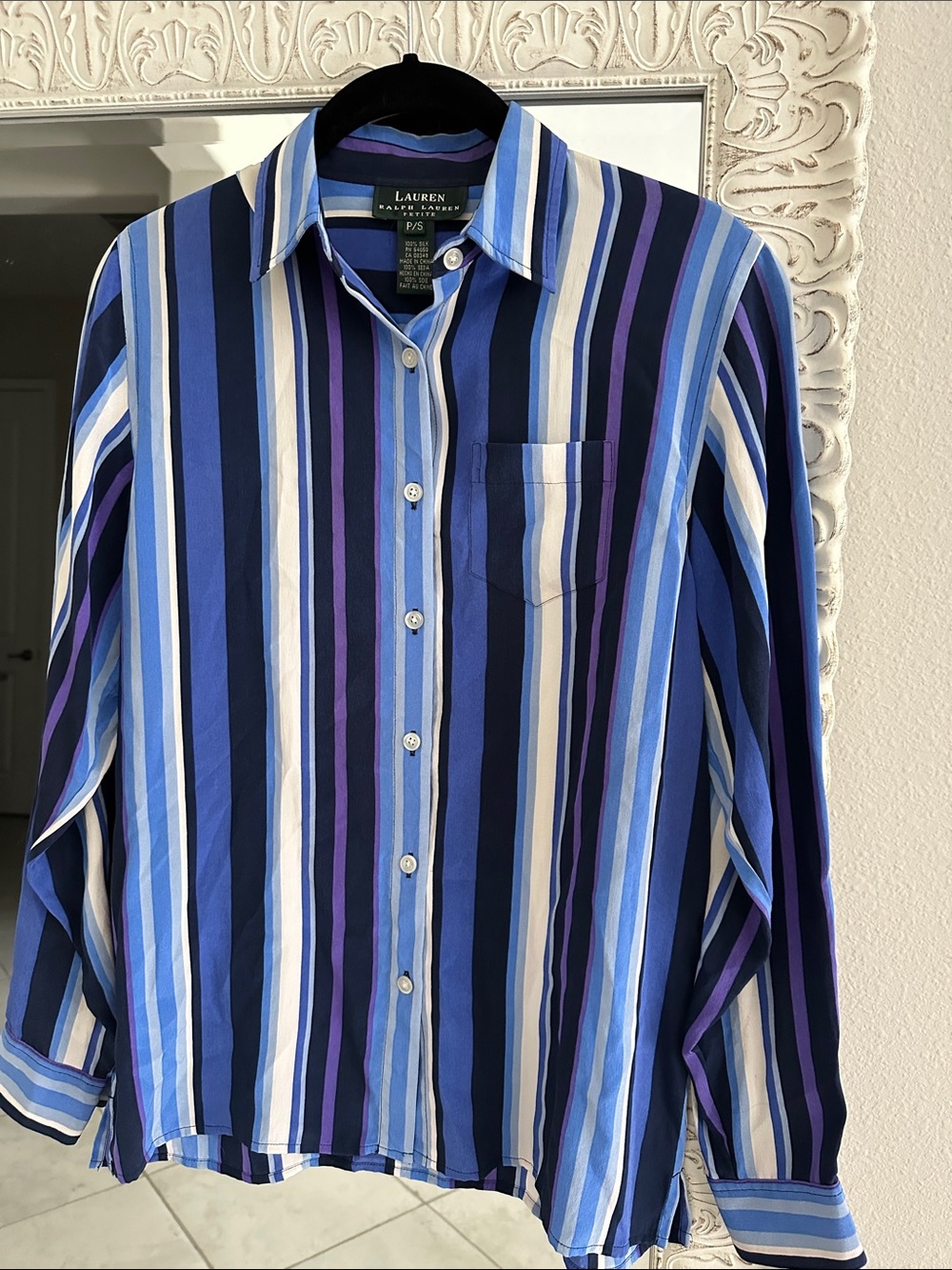 Lauren Ralph Lauren Silk Multi-Stripe Button-Down Shirt